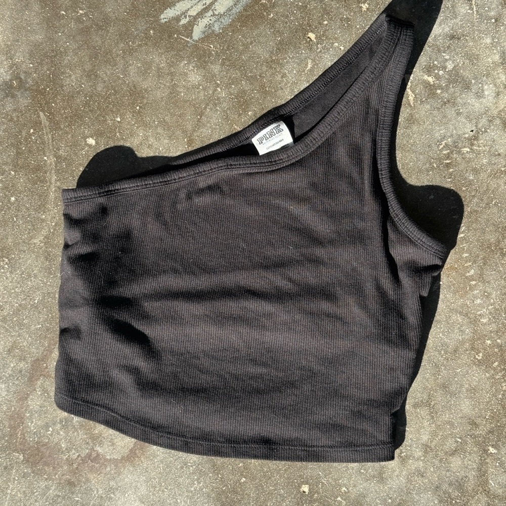 PINK Black Asymmetrical Crop Top